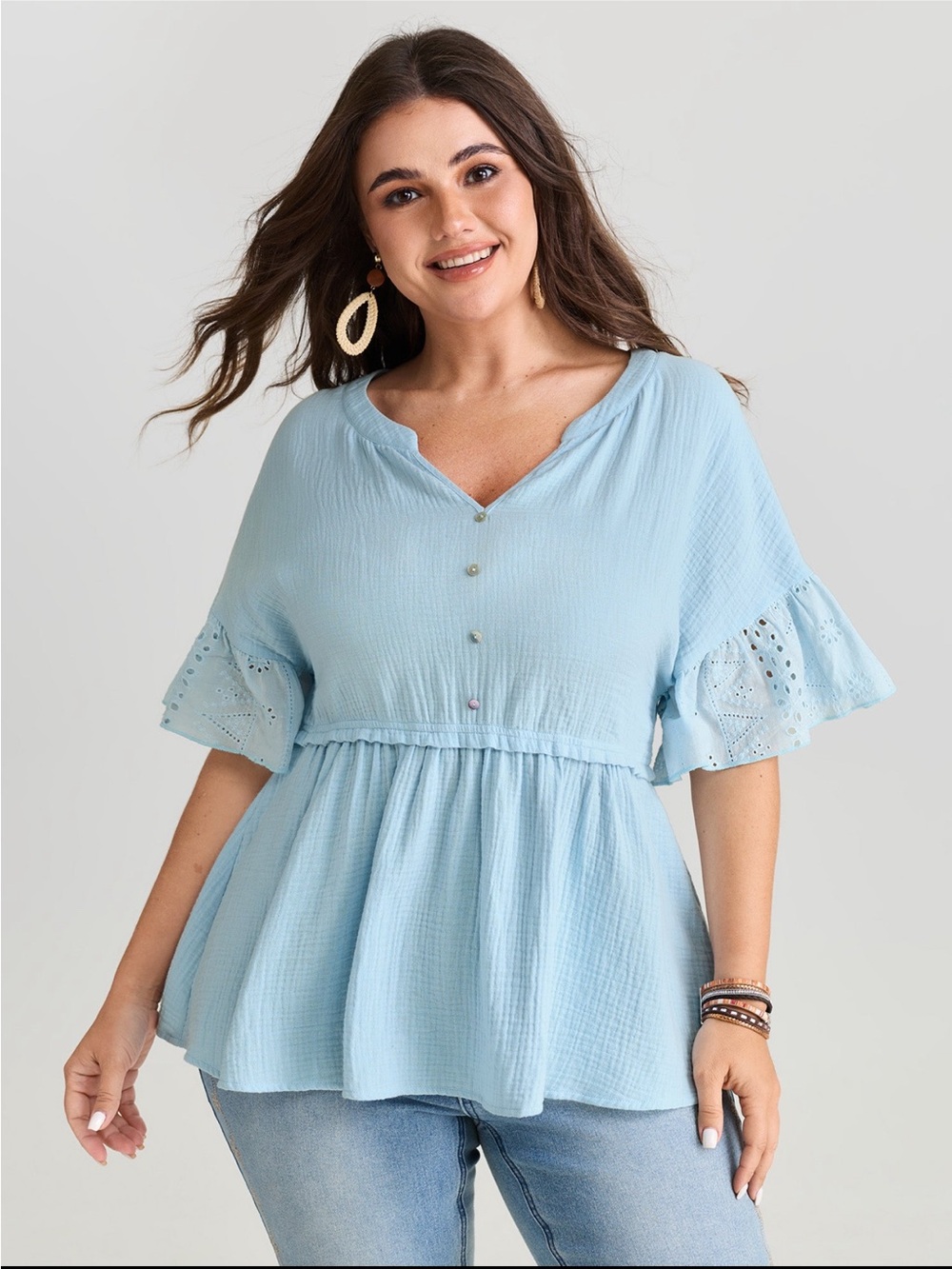 BloomChic Blue Ruffle-Sleeve Peplum Babydoll Top size 2X (18-20)